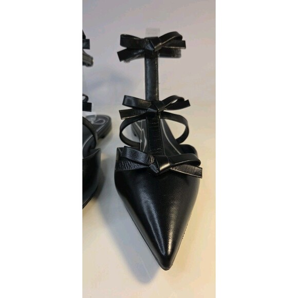 Garavani Valentino EU 37.5 Black Leather Flat Sandals French Bows & Ankle Strap - Picture 6 of 16